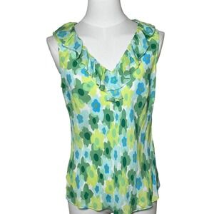 Talbots‎ Petites Silk Floral V Neck Sleeveless Ruffle Blouse Top Size 8